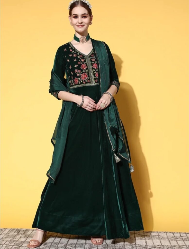 velvet anarkali set