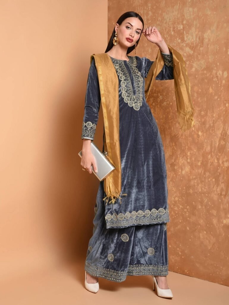 velvet kurta set
