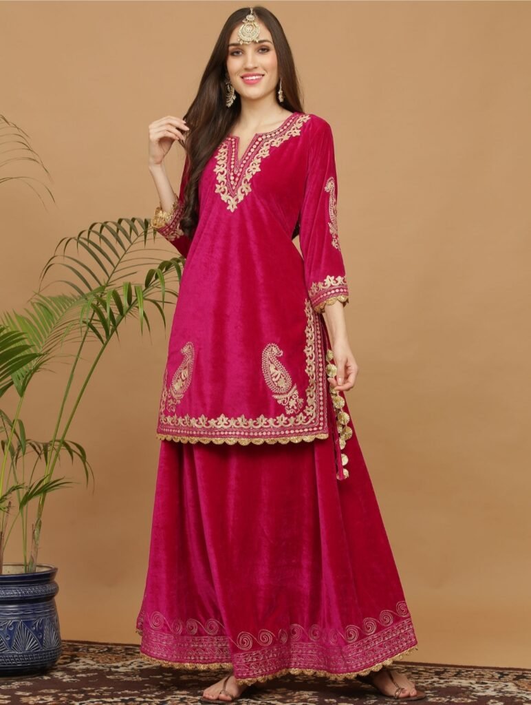 velvet kurta with skirt