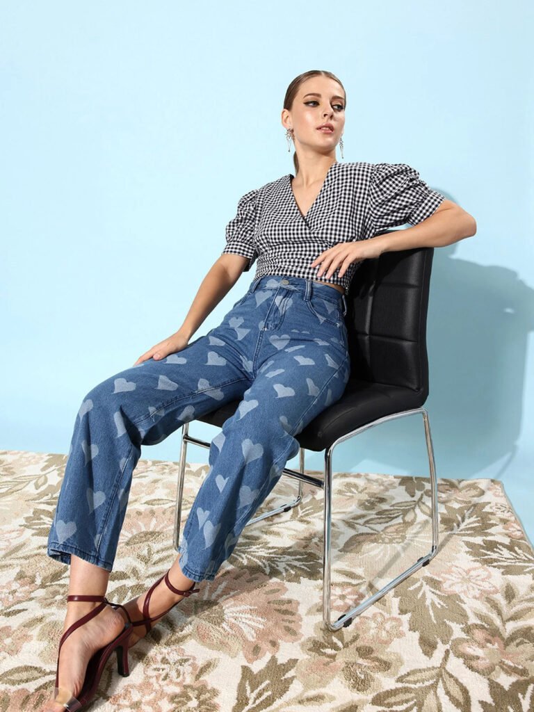 heart shape printed jeans