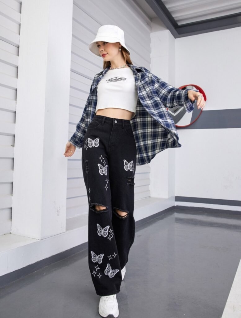 butterfly printed jeans