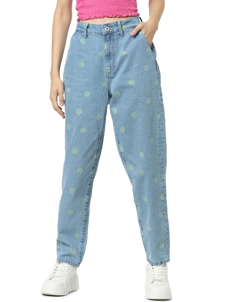 polka dot printed jeans