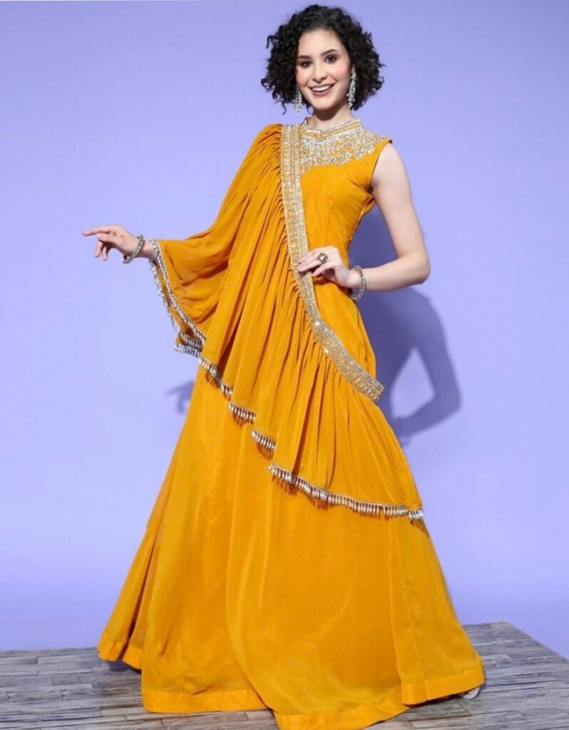 Gown with styles cape