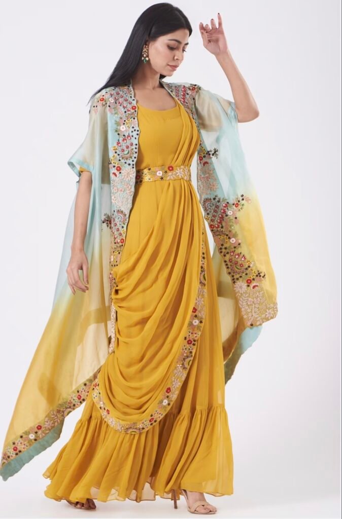 Gown cum saree with cape