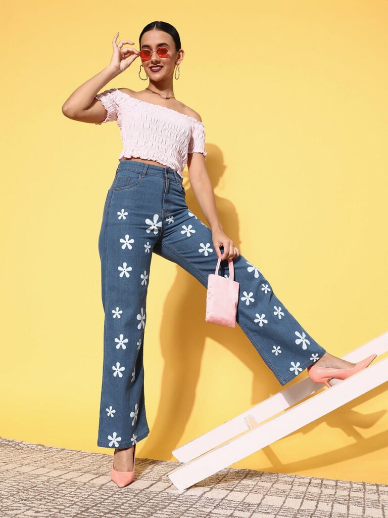periwinkel flower printed jeans