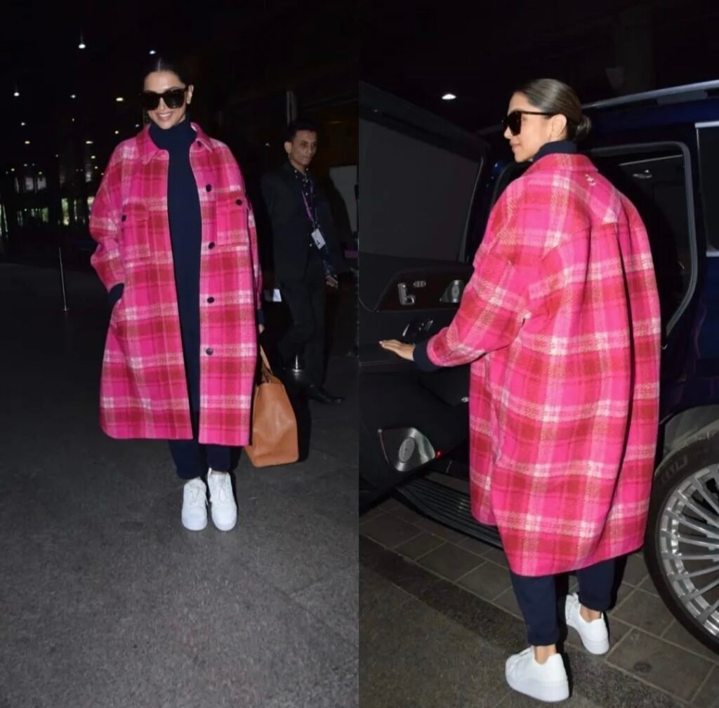 Deepika Padukone in plade pink overcoat