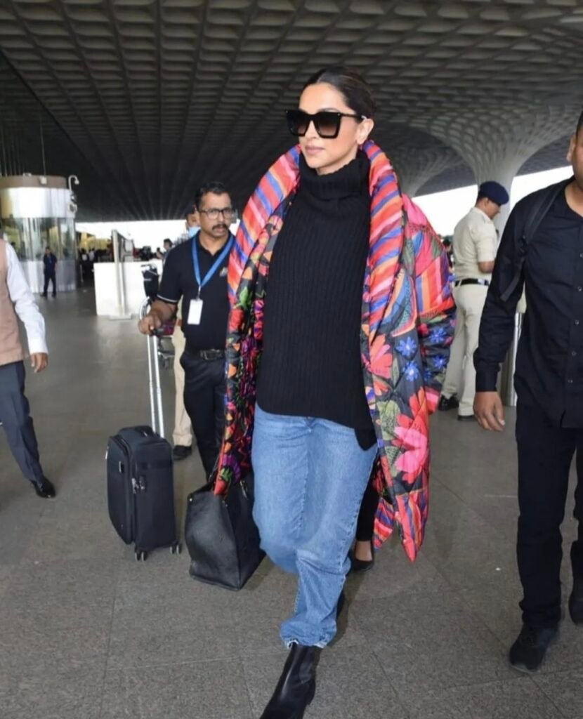 Deepika Padukone colourfull floral overcoat