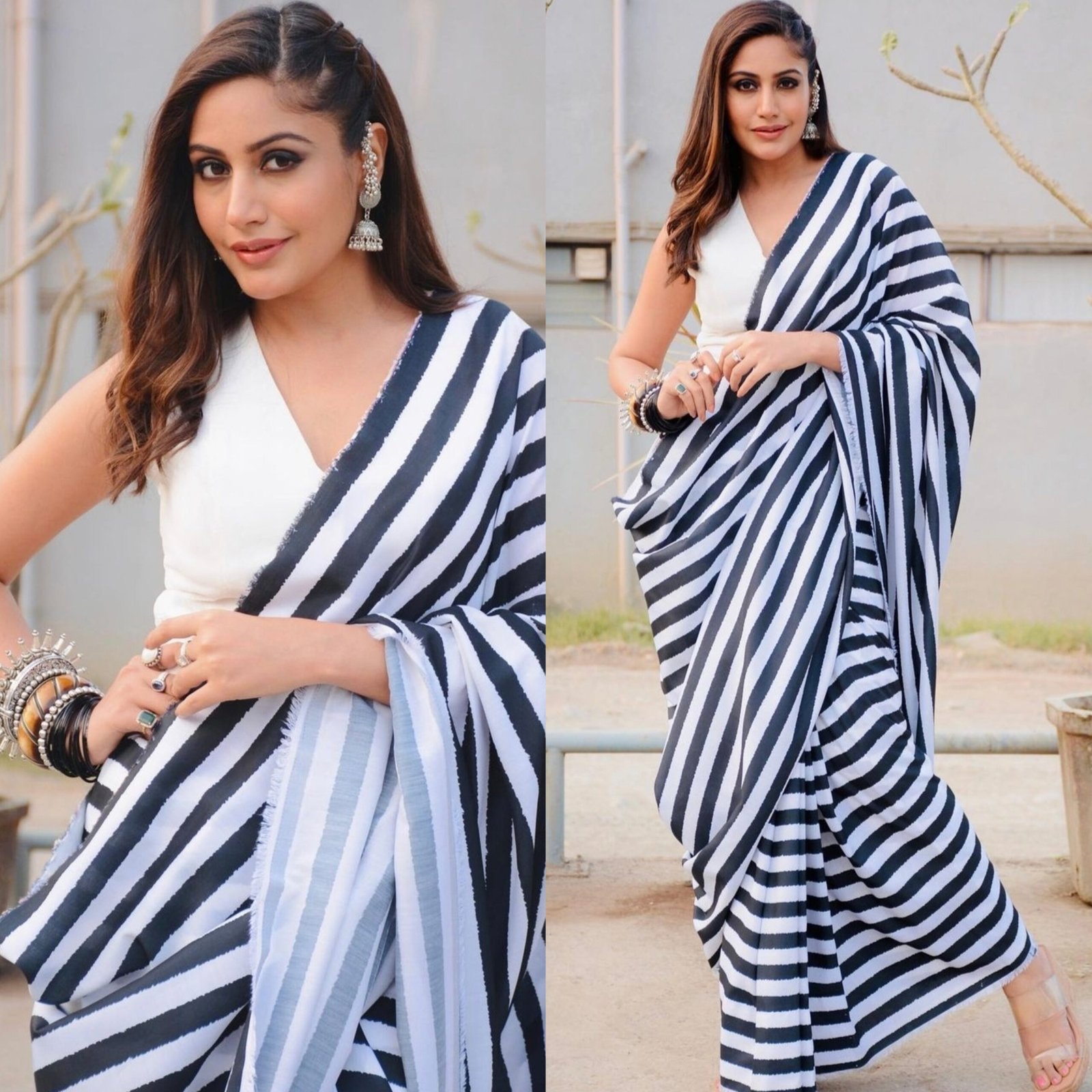 Surabhi Chandana in black and white saree
