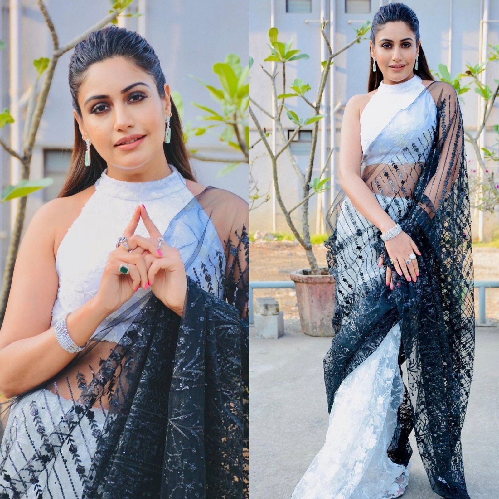 Surabhi Chandana in black and white saree