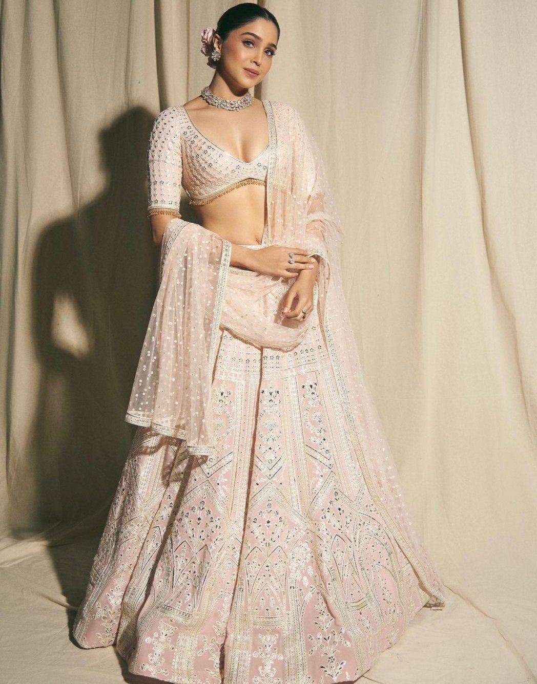Rose quartz pink lahnga