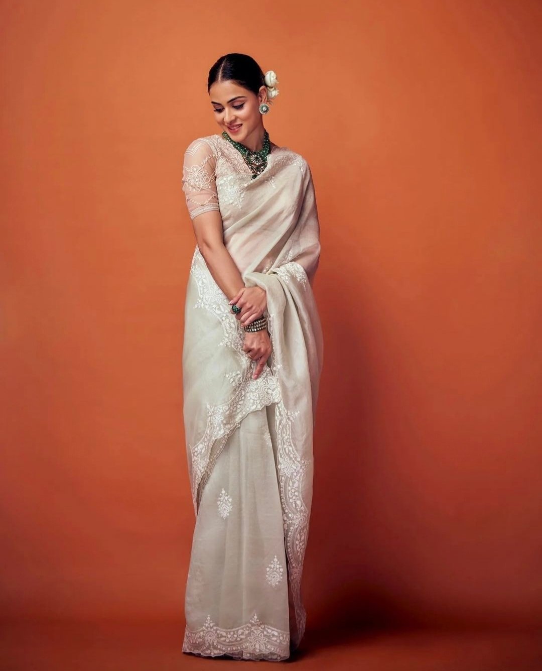 Genelia D'Souza in of white saree