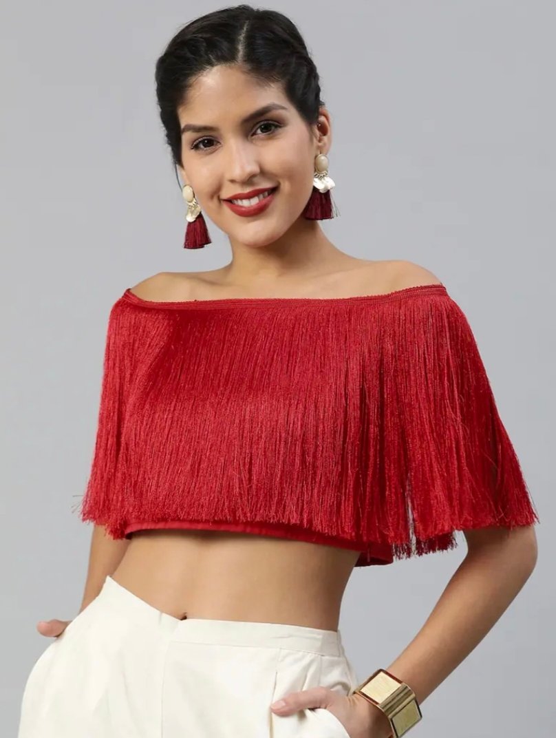 Fringe bardot crop top