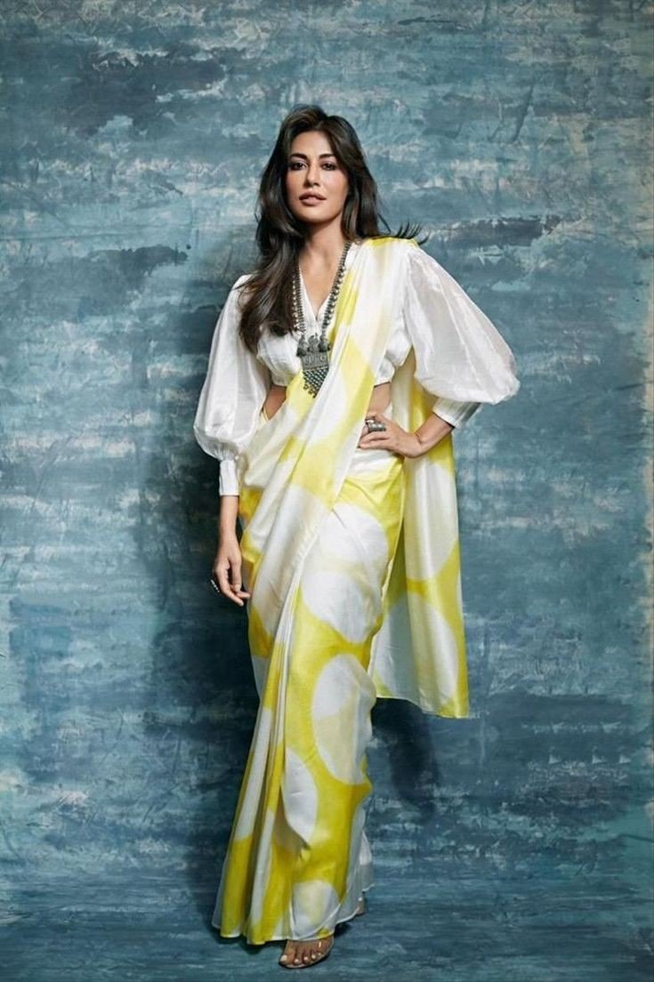 Hand painted saree with three four length of sleeve blouse