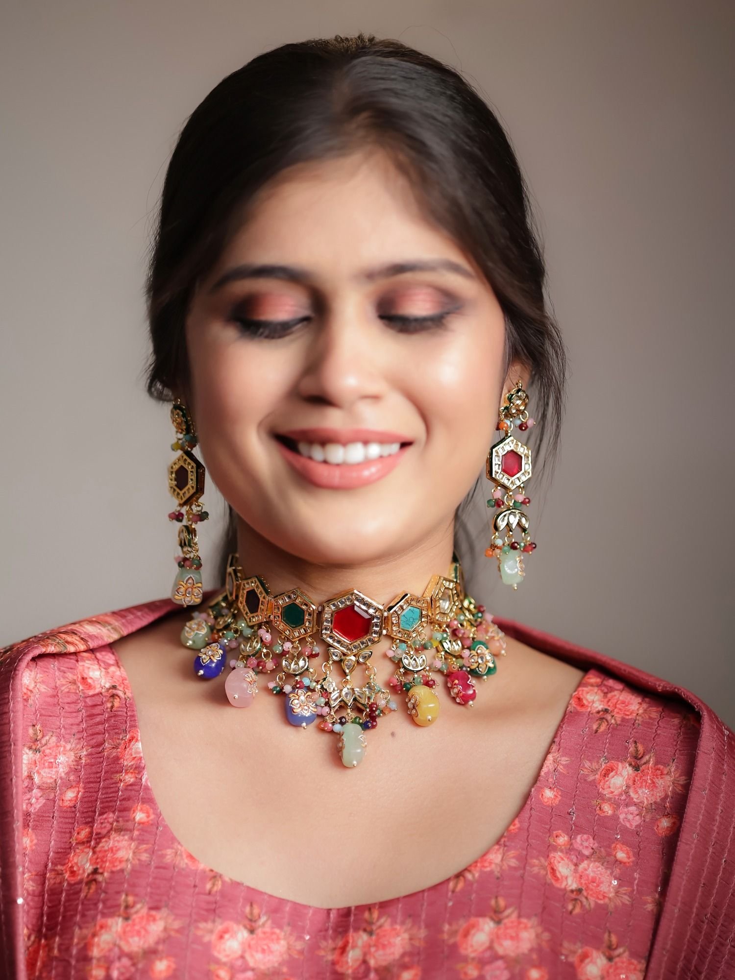 Multi color Kundan necklace set