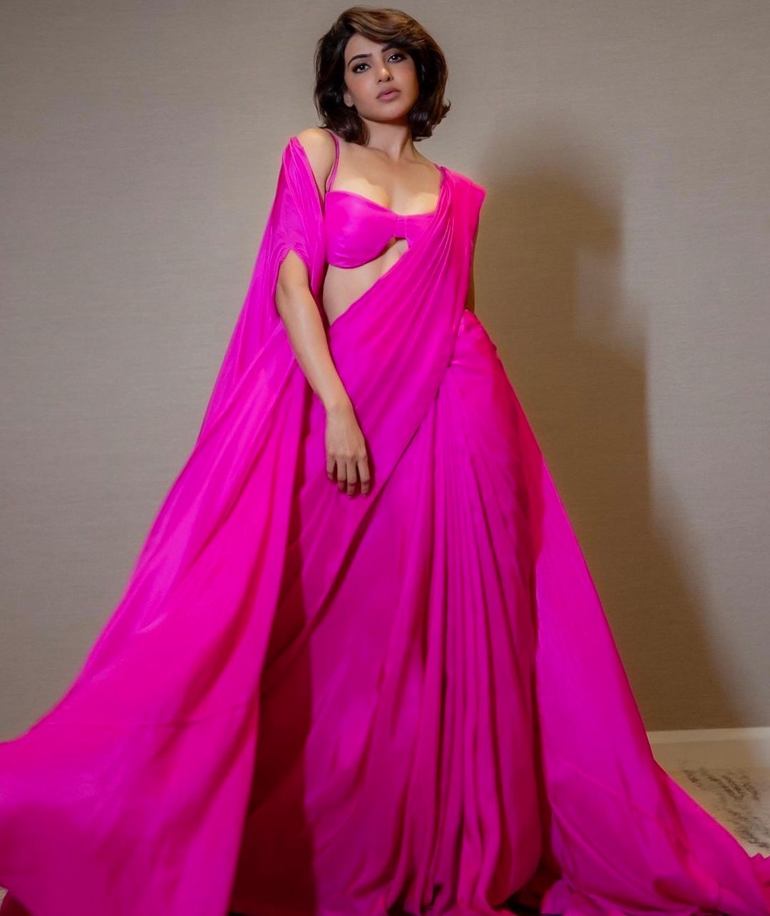 Plain pink saree